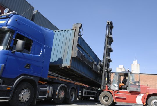 container trucks and port activity